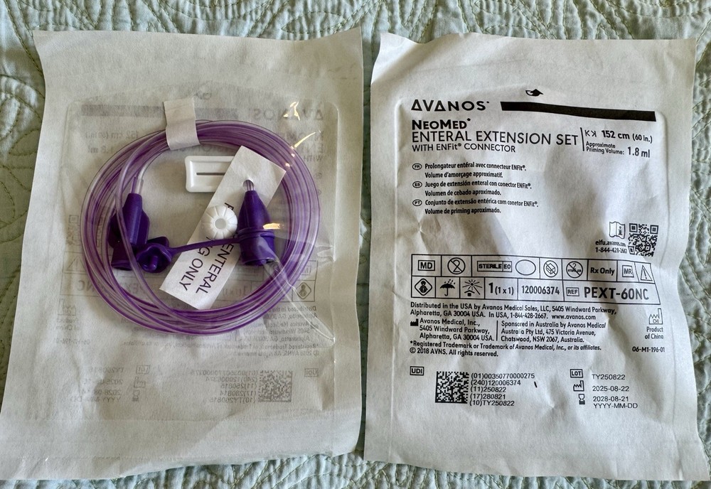 TWO NEW sealed NeoMed Enternal Extension Set with EnFit Connector 60in PURPLE