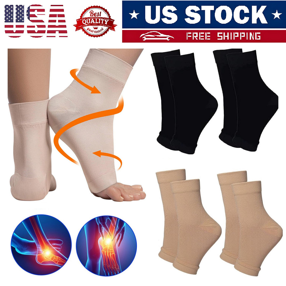 4× Ankle Brace Compression Sleeve Support Socks Foot Fasciitis Pain Relief USA