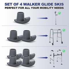 Folding Walker Ski Glides 4 Pack Universal Fit Ski Accessories for Walkers