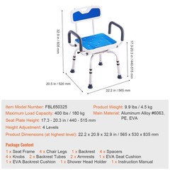 VEVOR Shower Chair 360° Swivel Tub Shower Seat with Armrests & Backrest 400lbs