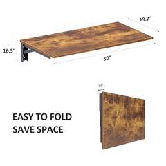 Wall Mounted Folding L30″ * W20″ Rustic Brown Desktop & Black Shelf Brackets