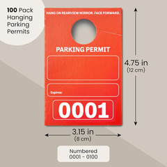 Parking Hang Tags – 100 Pack, Red Cardstock, 3.15 X 4.75 In. – Numbered 0001-010