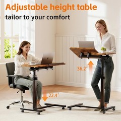 Adjustable Overbed Laptop Desk Rolling Tray Table With Wheels Height Adjustable