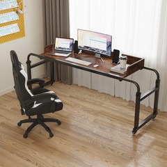 Overbed Table with Wheels, Modern Style, Brown, 55.1-82.7×25.6×18.1 inches, 3…