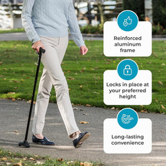 Foldable Walking Cane with Ergonomic T Handle, Adjustable Height 30.5 to 37.5