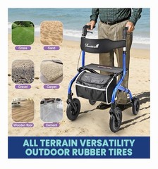 PlanetWalk Super Lightweight Rollator Walker w/Seat Blue, 300lb 10”& 8” Wheel