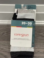 CORE SPUN Compression Socks MEDIUM WHITE/GREY/BLACK 20-30mmHg 