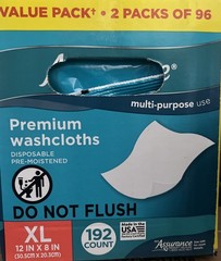 Assurance Premium Disposable Washcloths Pre-Moistened Body Wipes, XL, 192 Ct