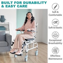 Irtme 4-in-1 Folding Shower Commode Chair Transport w/ Reclining Backrest 300Lbs
