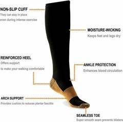 Copper Closed Toe Compression Socks Leg Calf Ankle Support Men Women S-XL