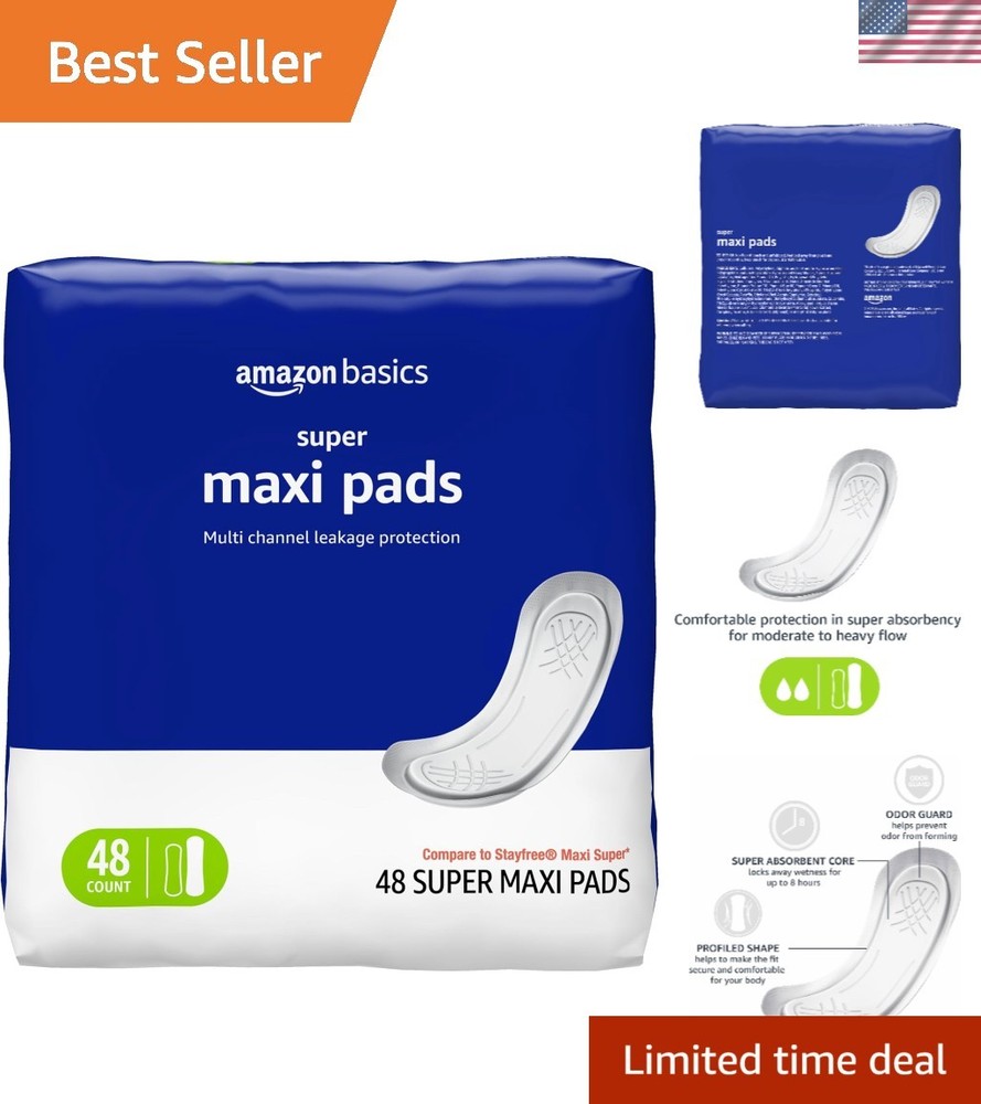 Maxi Pads For Periods- Thick, Super Absorbency, Unscented, 48 Count, 1 Pack