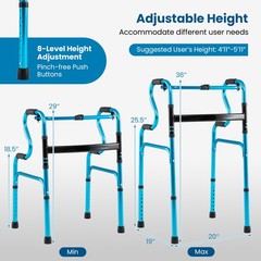 Costway One-button Folding Walker Aluminum Walking Frame w/ Adjustable Height