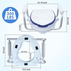 Soaids 5″ Raised Toilet Seat with Handles Padded Cushion Round 300 lb Seniors