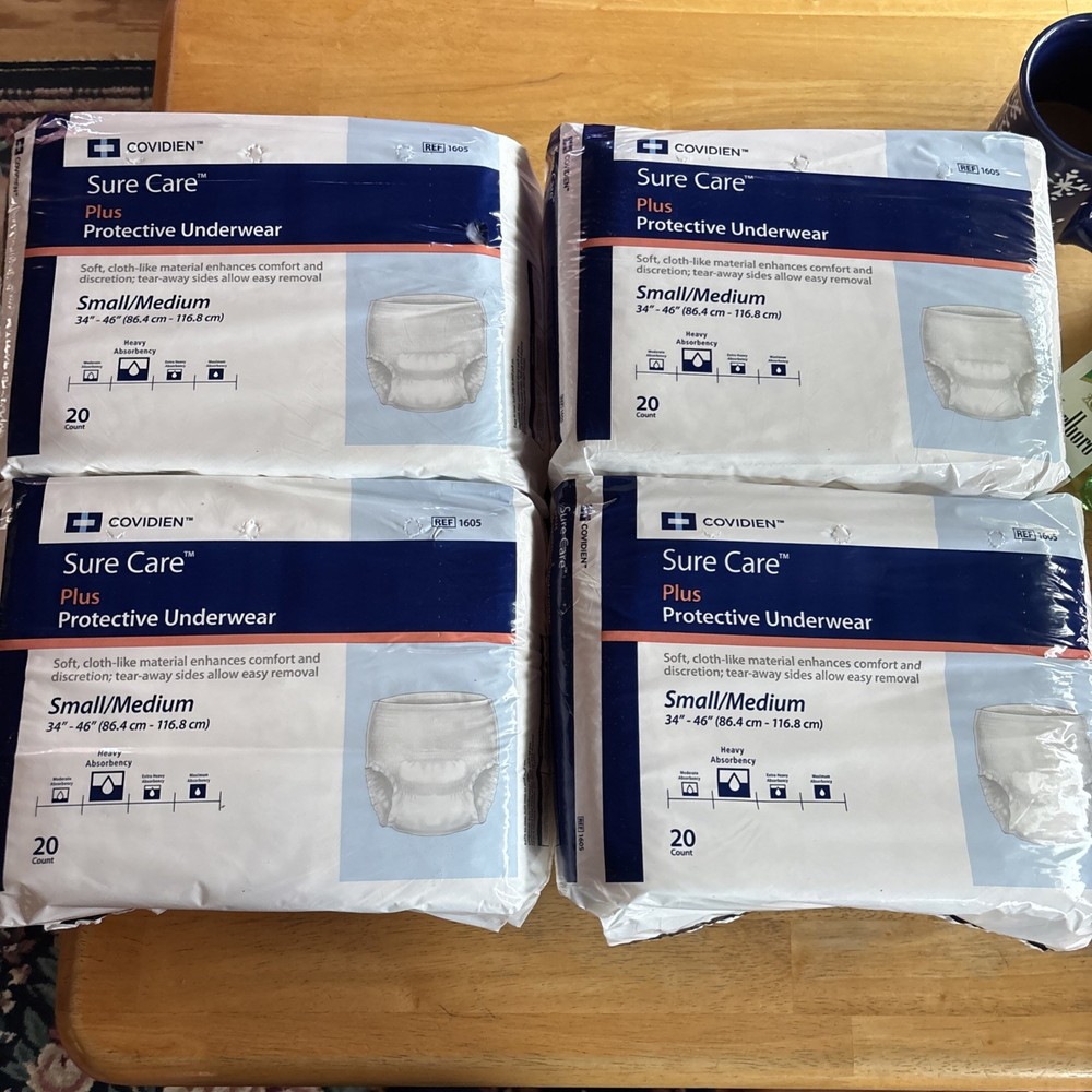 80 Pieces Covidien Ref 1605 Sure Care Unisex S/M Heavy Underwear – Like Attends