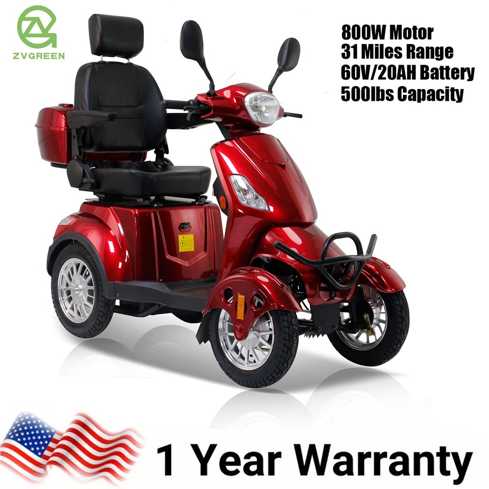 800W 4-Wheels Heavy Duty Senior Mobility Scooter 15mph 31 Miles Range 500lbs