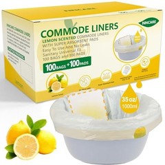 Disposable Commode Liners with Absorbent Pads 100 Count Lemon Scented Bedside
