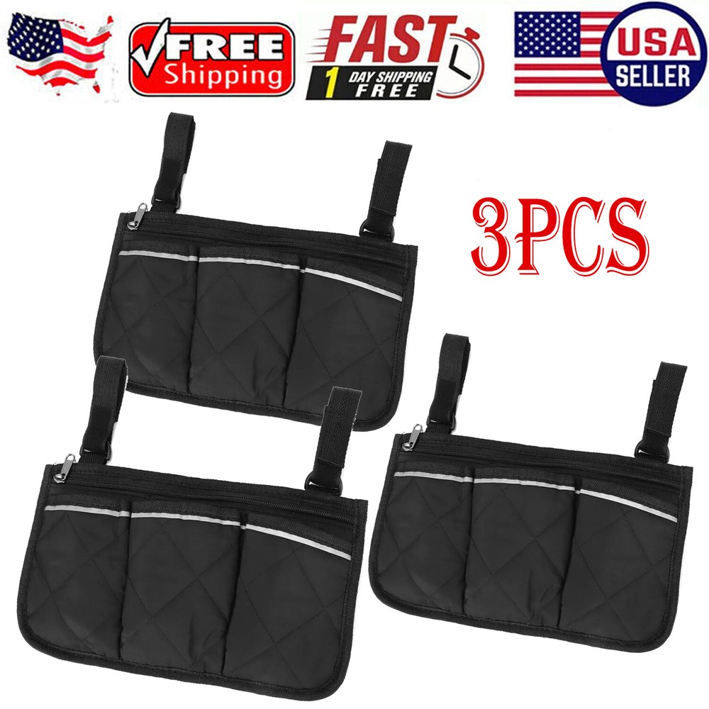 3X Wheelchair Side Pouch Storage Bag Armrest Pocket Organizer Holder Pocket US