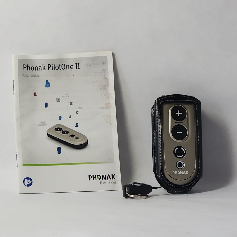 Phonak PilotOne II Hearing Aid Remote Control Silver Black Leather Belt Holster