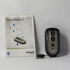 Phonak PilotOne II Hearing Aid Remote Control Silver Black Leather Belt Holster