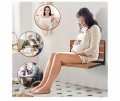 Flngr 16in Wall Mounted Folding Shower Seat Teak Wood 400lb Capacity Bench