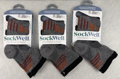 Sockwell Men’s Ascend II Quarter Socks Size M-L 7-10 3 Pairs Grey Red Orange