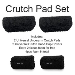SPRING SEAON Plush Memory‑Foam Crutch Underarm Pad & Hand‑Grip Black