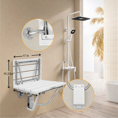 Folding Shower Seat Wall Mounted, Teak Bench for Adults, Foldable Shower Chair