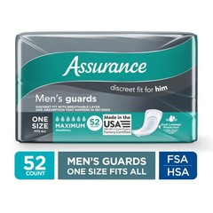 Assurance Men’s Guards, Maximum Absorbency, One Size Fits All, 52 Count