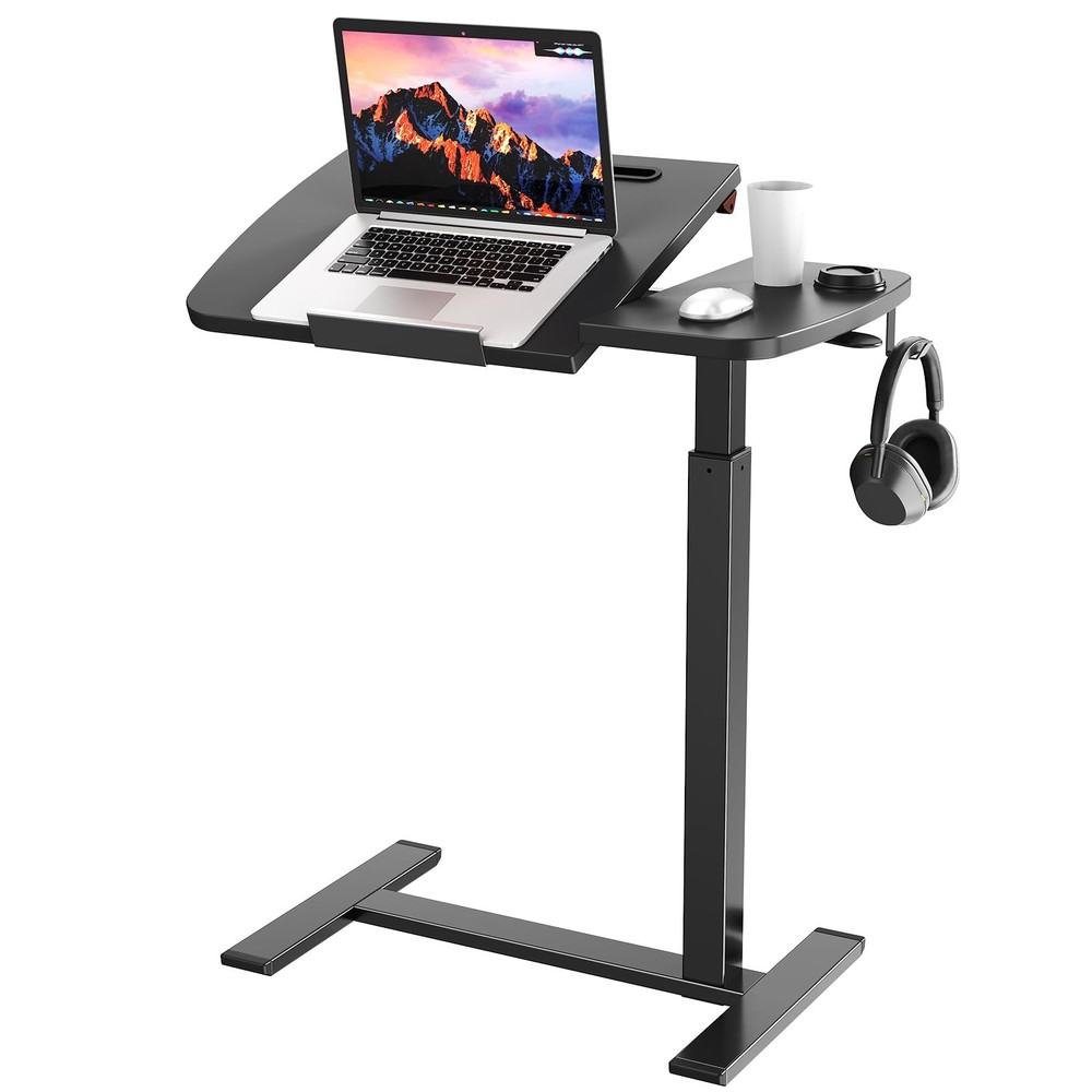 Overbed Table with Wheels, Pneumatic Height and Tilting Desktop