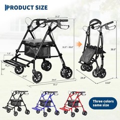 Rollator Walker with Seat, Foot Pedal, Underseat Storage, Foldable Walking Chair