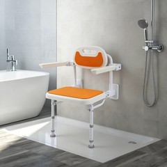 Folding Shower Chair Wall Mounted W/backrest Height Adjustable Nursing Bath Seat
