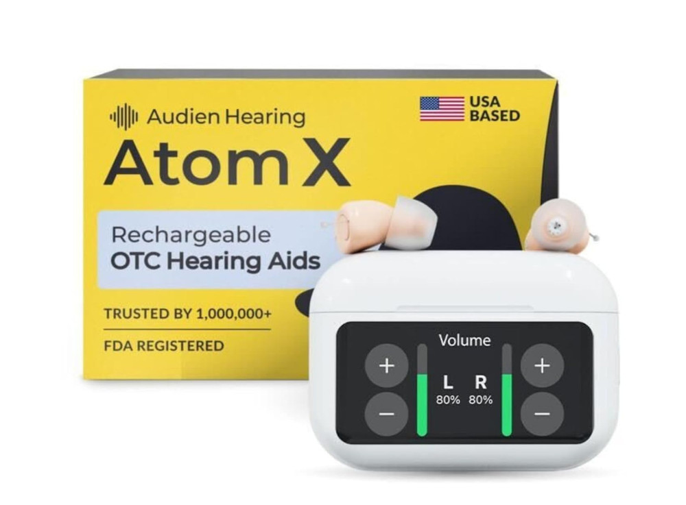 Audien Hearing Aids ATOM X – OTC Rechargeable w/ Touchscreen Case- Bluetooth UV