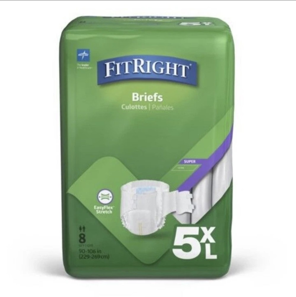 Medline FitRight Incontinence Unisex Adult Diapers Briefs 5XL 90-106in 229-269cm