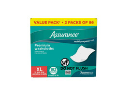 Assurance Premium Disposable Washcloths Pre-Moistened Body Wipes, XL, 192 Count
