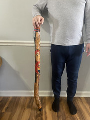 Wooden Walking Stick Staff Cane Hand Carved Painted 44″ Parrot Design