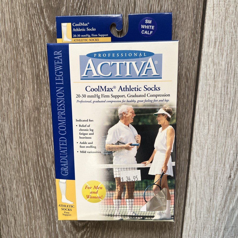 Activa CoolMax White Compression Mid Calf Athletic Socks 20-30 mmHg Small