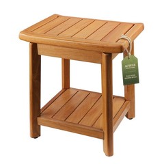 Teak Shower Bench 100% Solid Teak Wood Shower Chair with Towel Bars & Storag…