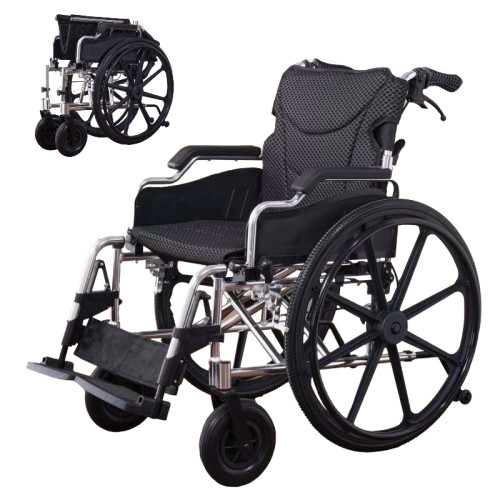 18″ Seats Aluminum Alloy Transport Wheelchair w/front & Rear Locking Hand Brakes