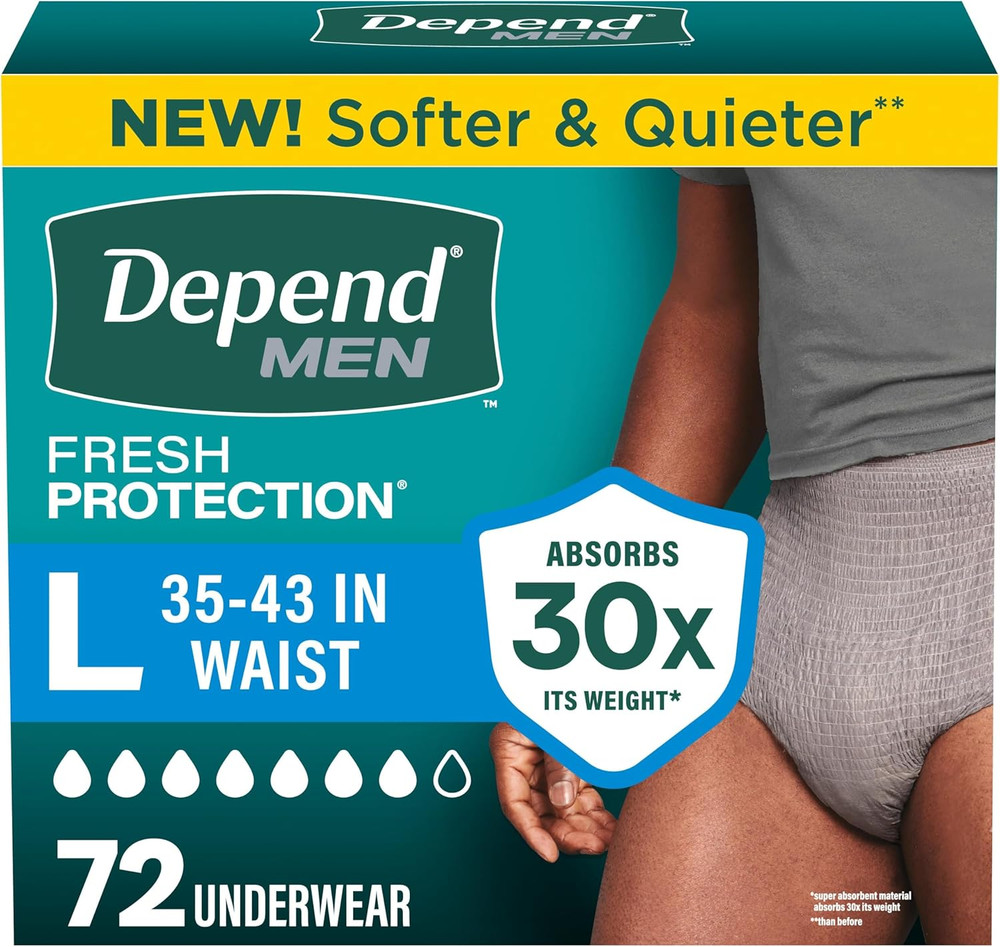 Depend Fresh Protection Adult Diapers for Men, Maximum Absorbency, 72 Count