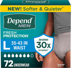 Depend Fresh Protection Adult Diapers for Men, Maximum Absorbency, 72 Count