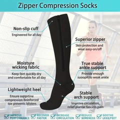 Zip Up Compression Socks Support Hose Unisex Edema Diabetic Varicose Vein Travel
