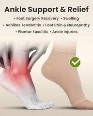 Ankle Compression Sleeve – 1-Pair, Plantar Fasciitis Braces – M Beige / 1 Pair
