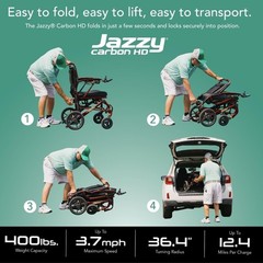 Pride Mobility Jazzy Carbon HD Heavy Duty 400lb Travel Power Chair, Red-Open Box
