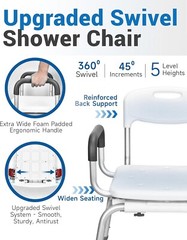360° SWIVEL Shower Chair Adjustable Non-Slip Bath Seat w/Arms, Backrest Handicap