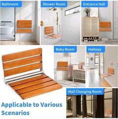 15.1″ ADA Compliant Folding Teak Wood Shower Bench, Small Bath Wall Mount Seat