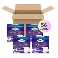 TENA, Sensitive Care Overnight Underwear, XL, 56 ct, Waist 39in-52in