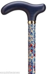 HARVY LADIES BLUE RED FLORAL Print WOODEN SLIM SHAFT DERBY HANDLE WALKING CANE