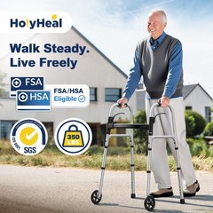 Lightweight Folding Walker for Seniors, 5″ Wheels, Adjustable Height, 350 lbs Su