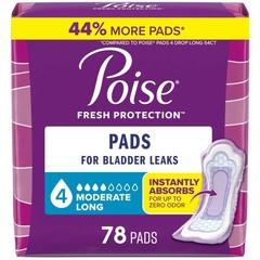 Incontinence Pads for Women, 4 Drop Moderate Absorbency, Long Length, 78 Count