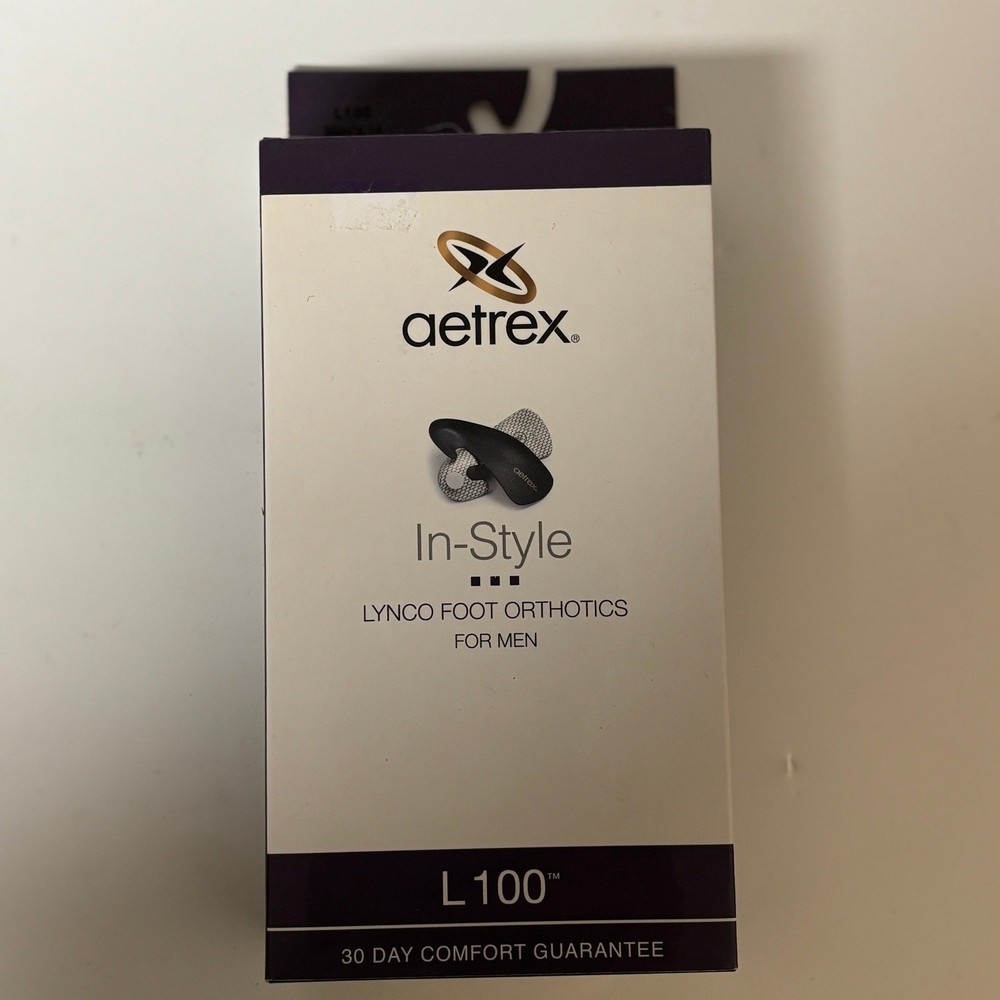 Aetrex L100 In-Style Lynco Foot Orthotics Men 14 Black Leather Arch Support
